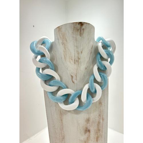 Collier maillons anse de sac bleu et blanc