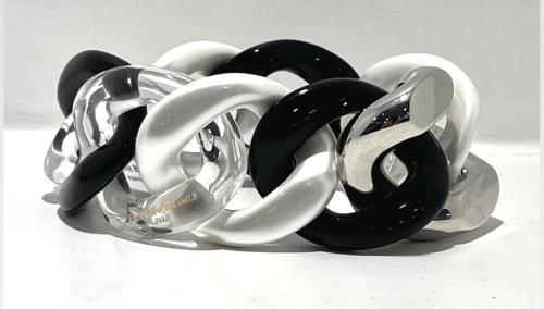 Bracelet maillons à enfiler noir blanc transparent métal