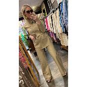 Pantalon en toile de coton beige Sarah