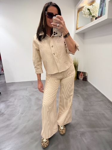 Pantalon beige à rayures LEON