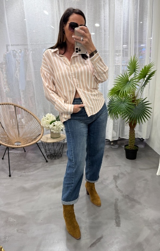Chemise lignes tennis beige écru CLARA