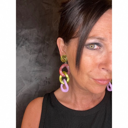 Boucles Oreilles maillons rose vert lilas 