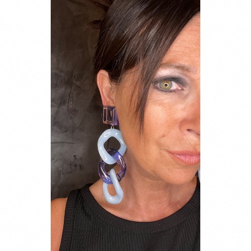 Boucles Oreilles maillons bleu violet miroir 