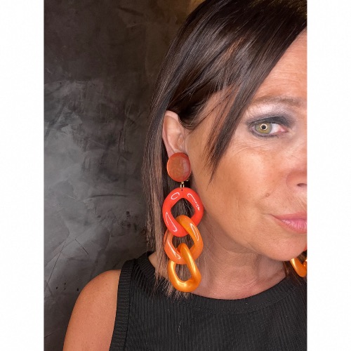 Boucles Oreilles maillons orange givré