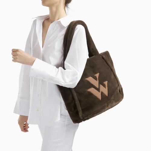 Sac cabas en fausse fourrure marron kaki Carolina 