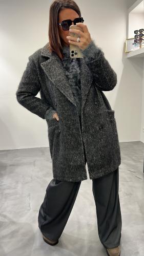 Manteau mi-long gris chiné NAELIS 