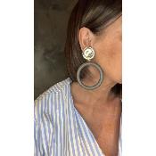 Boucles Oreilles créoles miroir et gris foncé