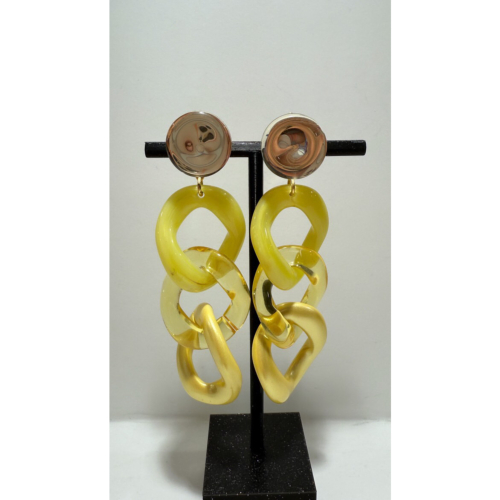Boucles Oreilles maillons jaune miroir 
