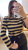 Top col montant  rayures noir et camel WJV017 NT