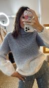 Pull col roulé gris et blanc MRK635 MR