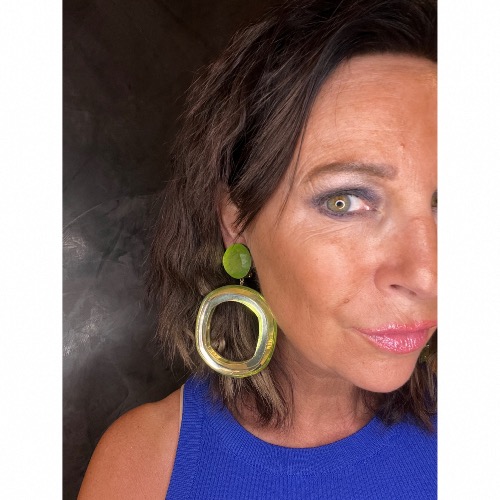Boucles Oreilles vert miroir et givré