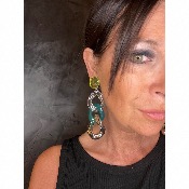 Boucles Oreilles maillons vert transparent argent 