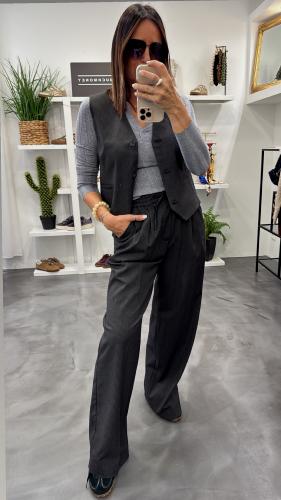 Pantalon fluide anthracite et lignes grises STAY G&M