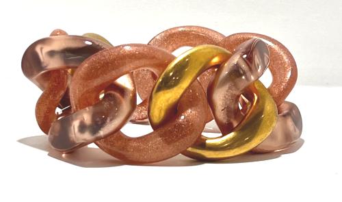 Bracelet maillons à enfiler rose pailleté doré  et nude