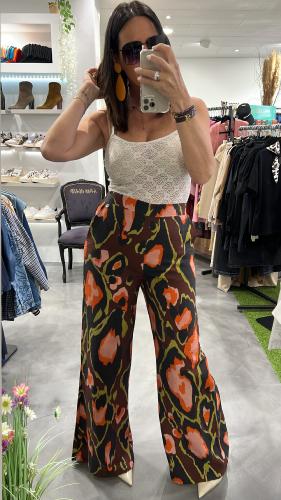 Pantalon fluide imprimée colorée chocolat 053-212025 BSB