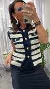 Gilet sans manches  rayures marine et beige VAYANIRI