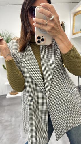 Veste Blazer vert sans manches à carreaux LC23KNK IMPERIAL