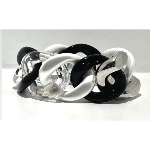Bracelet maillons à enfiler noir blanc transparent métal