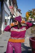 Pull Col montant à Motifs fuxia 444080 WS 