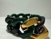 Bracelet maillons à enfiler vert foncé noir mat et doré