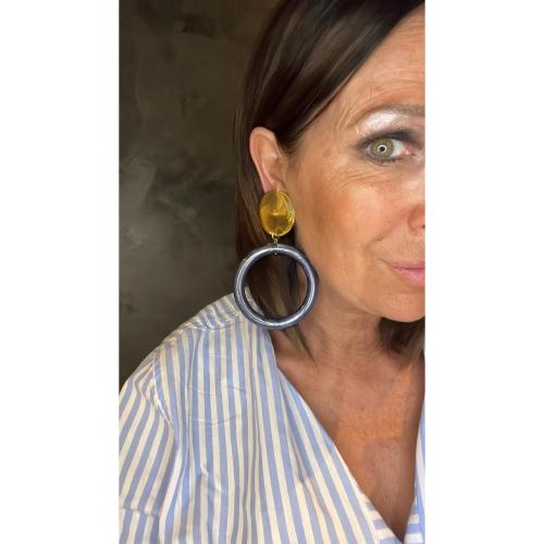 Boucles Oreilles créoles doré et marine 