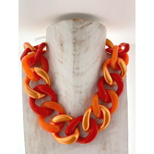 Collier gros maillons anse de sac orange