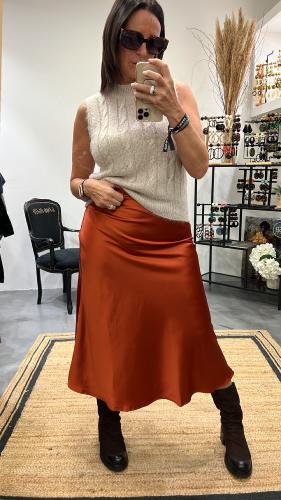 Jupe longue satinée fluide CARAMEL AP2077