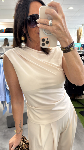 Top sans manches drapé beige 50989129