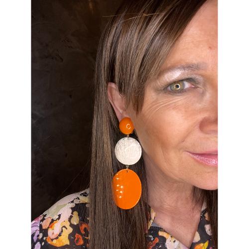 Boucles Oreilles orange et nacre 