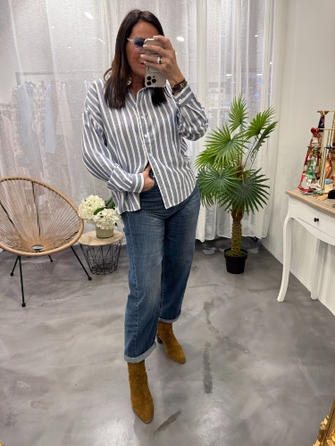 Chemise lignes tennis bleu blanc CLARA