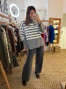 Pull col roulé à rayures gris 52365199 MM