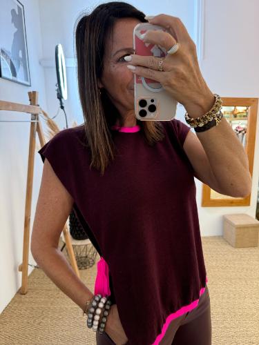 Pull débardeur bordeaux avec lien rose fluo M88052004 IMPERIAL