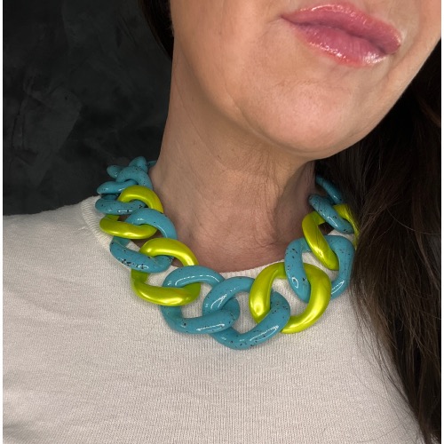 Collier gros maillons turquoise et vert 