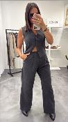 Pantalon fluide à pinces gris foncé M8414P