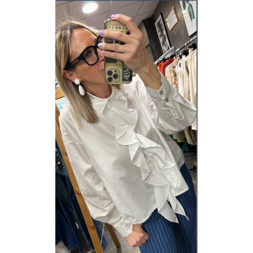 Chemise à volants coton blanc Paola