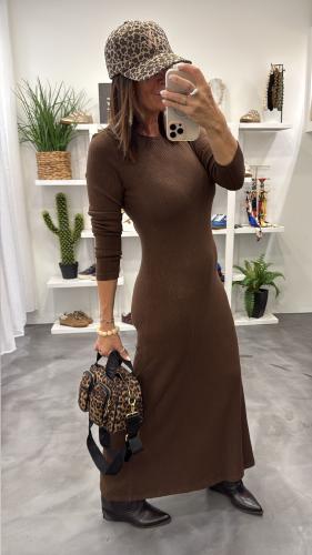 Robe longue côtelée chocolat SORINA G&M