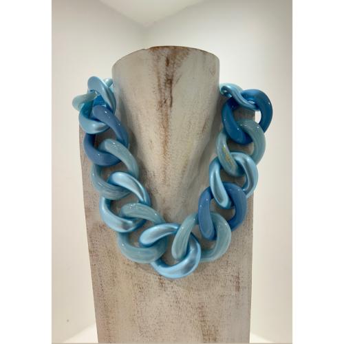 Collier maillons anse de sac bleu