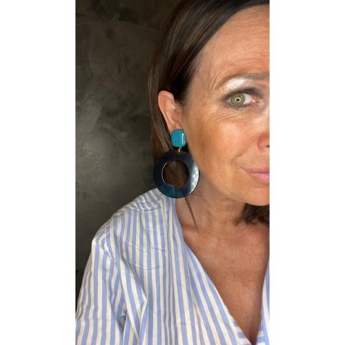 Boucles Oreilles créoles bleu canard