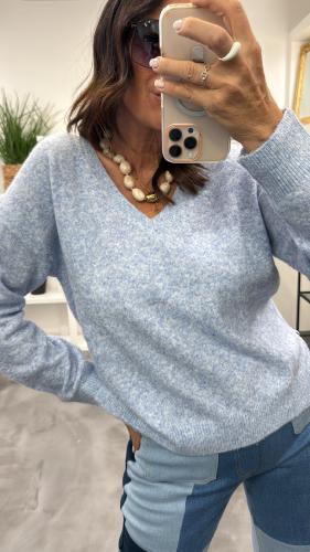 Pull col V bleu ciel MANTIA LPE