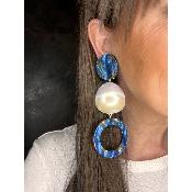 Boucles Oreilles bleu acétate et nacre