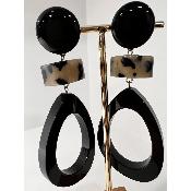 Boucles Oreilles Ambre Acétate blanc noir