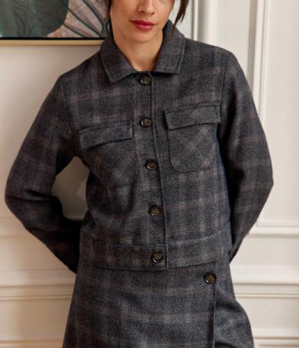 Veste courte tweed à carreaux gris VIRGIN LPE