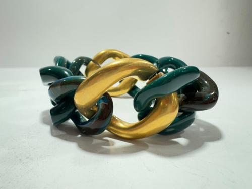 Bracelet maillons à enfiler kaki vert et doré mat