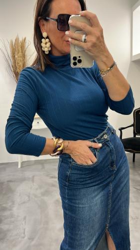 Top col roulé bleu WJT020