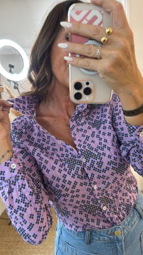 Chemise froissée à motif lilas WWV089 NT
