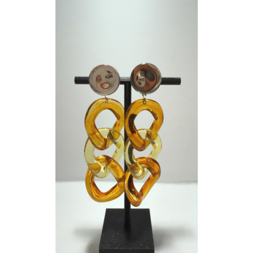 Boucles Oreilles maillons jaune orange miroir 
