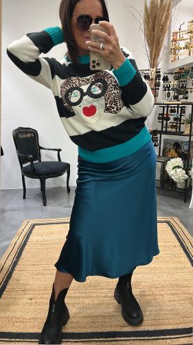 Jupe longue satinée fluide INDIGO AP2077