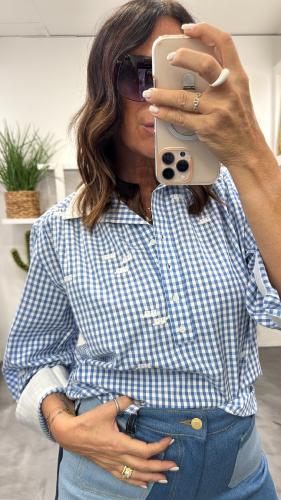 Blouse vichy bleu MONOGRAMME BB
