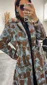 Manteau long bleu et marron M6138G