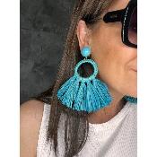 Boucles Oreilles raphia bleu turquoise